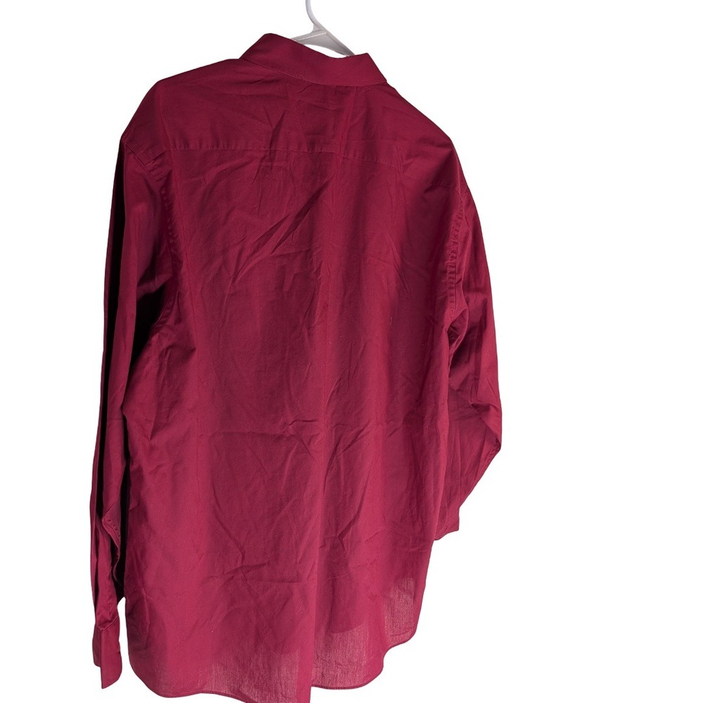 Pierre Cardin Button Down Shirt Mens 17.5 34/35 Burgundy Long Sleeve Collared - Picture 9 of 13